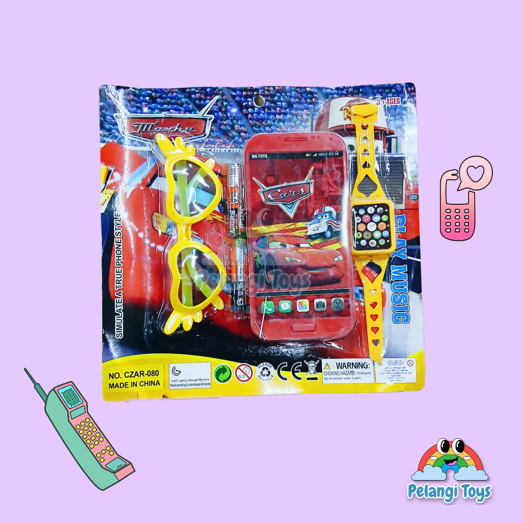 CZAR-080 Mainan Telepon Hp + Kacamata + Free Baterai Cars Karakter