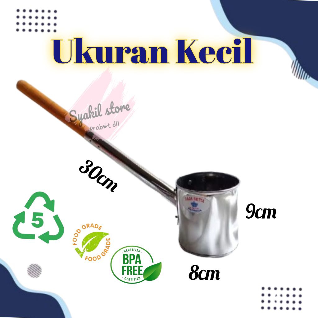 Gayung Air Stainless Panjang Gagang Kayu / Gayung Tradisional - KECIL