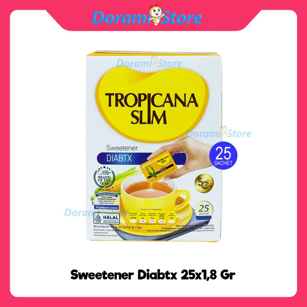 

Tropicana Slim Sweetener Diabtx Kemasan Box @ 2.5 gr / Gula Untuk Diabetes Rendah kalori