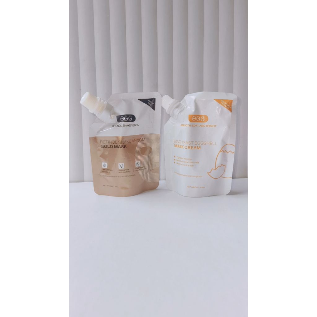 [PAKET BUNDLING 2PCS] EGG Retinol Snake Venom Gold Mask & EGG Yeast Eggshell Mask Cream