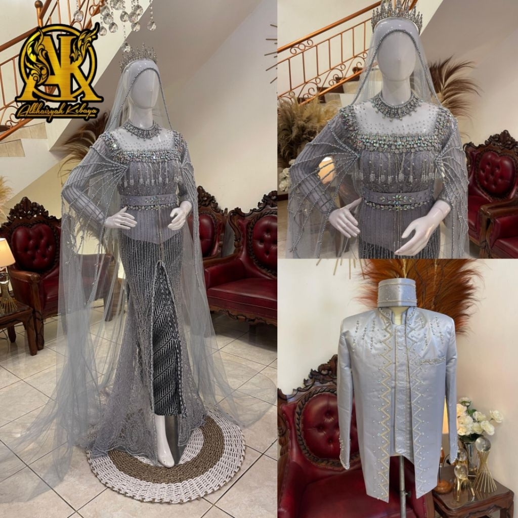 Couple kebaya akad pengantin full payet premium / Kebaya akad nikah sepasang