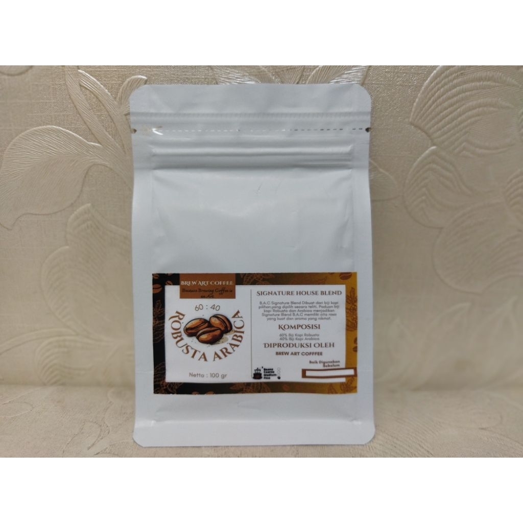 

KOPI BLEND BREW ART COFFEE SIGNATURE HOUSE BLEND 60:40 100 GRAM / BREW ART COFFEE ROBUSTA ARABICA / KOPI BLEND / KOPI ASLI / KOPI MURNI / KOPI MANTAP / KOPI