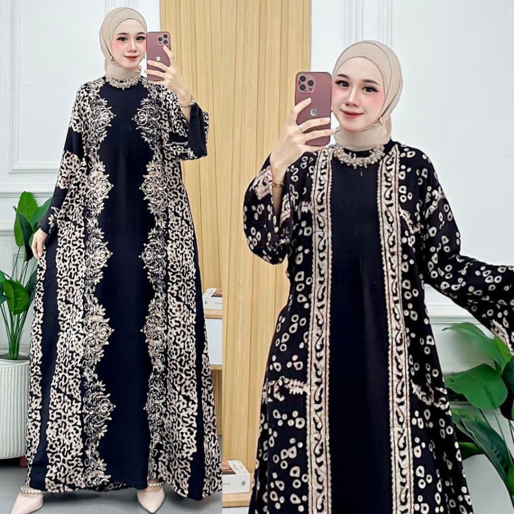 GAMIS BATIK RAYON PREMIUM WANITA WARNA HITAM ELEGAN TEBAL