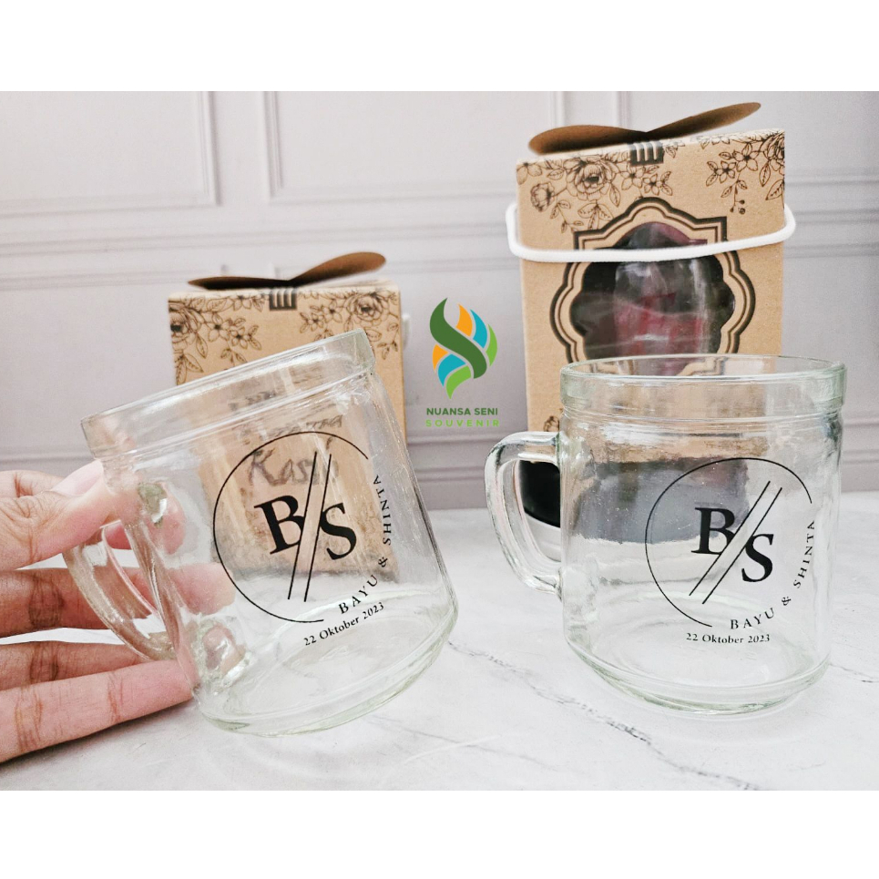 Souvenir Gelas Estetik Cangkir Minum Kaca Tumbler Mug Kopi Tiffany Gelas Sablon Kemas Paper Box