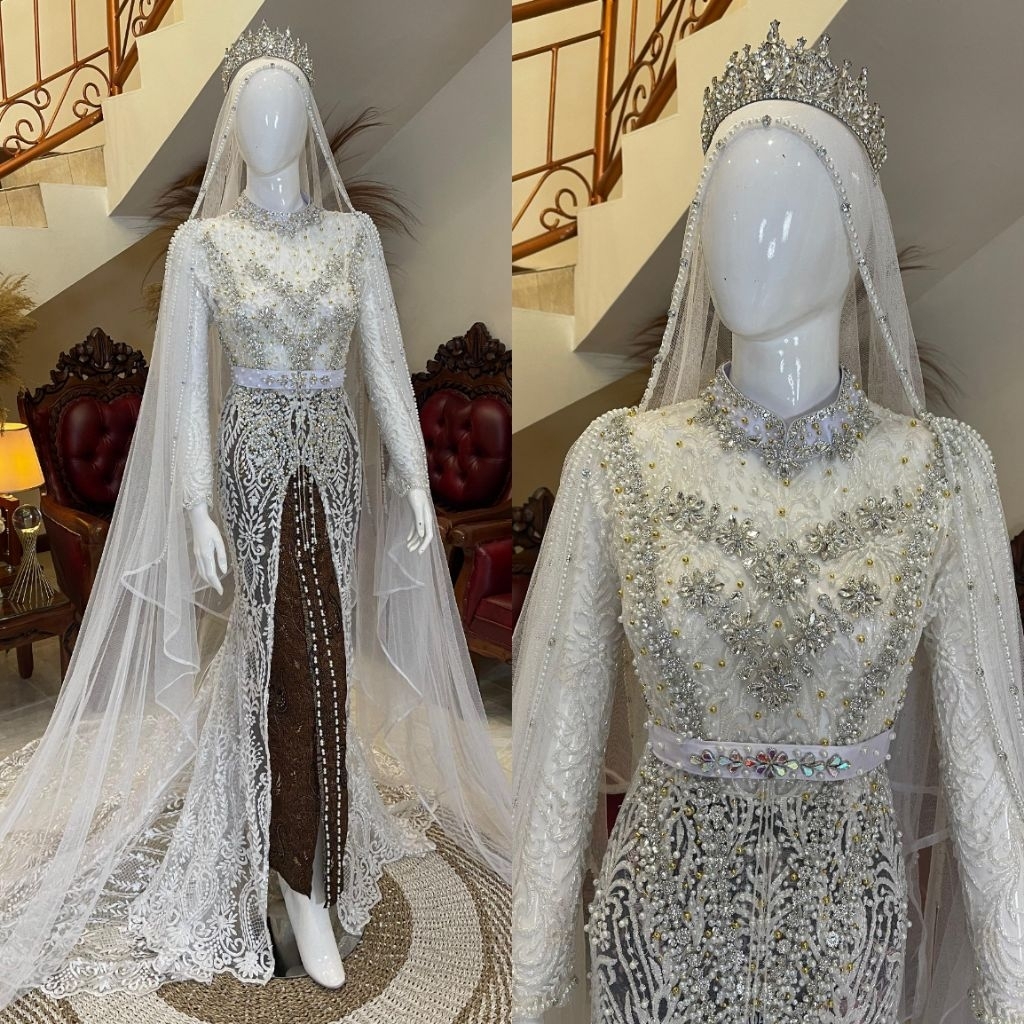 Kebaya pengantin akad putih | kebaya pengantin ekor panjang | kebaya akad kutubaru full payet | keba