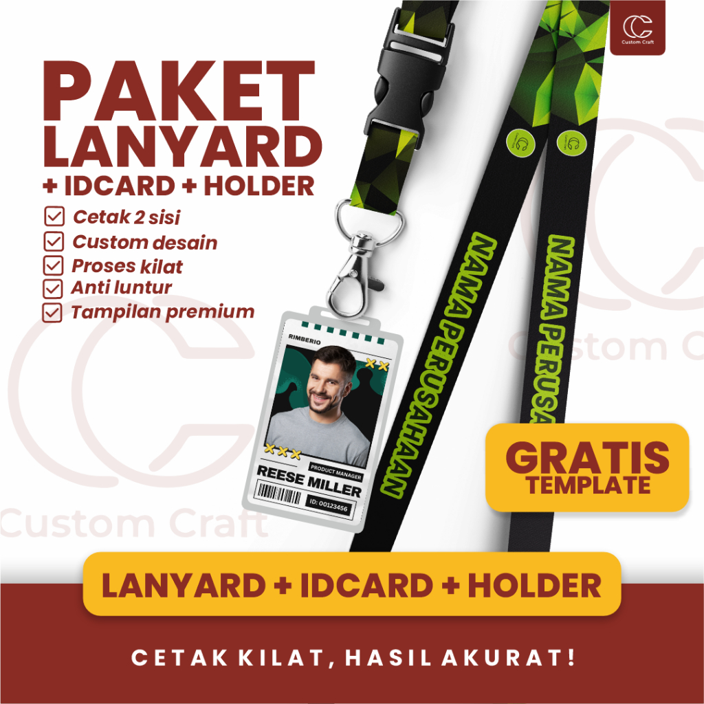 

(PAKET LENGKAP) TALI LANYARD ID CARD 2 SISI + FRAME/ DESAIN BEBAS / PENGERJAAN CEPAT 1-2 HARI
