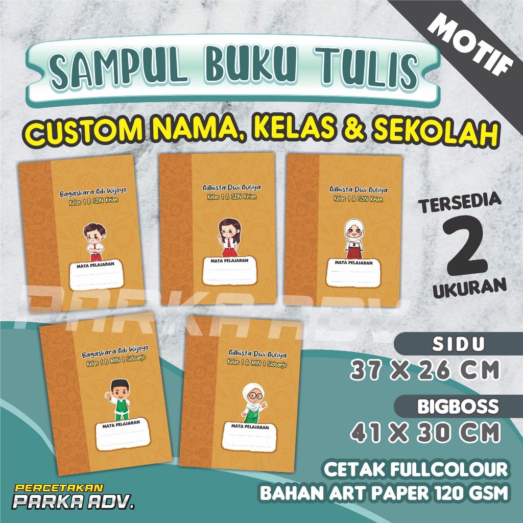 

SAMPUL BUKU TULIS Coklat Custom MOTIF