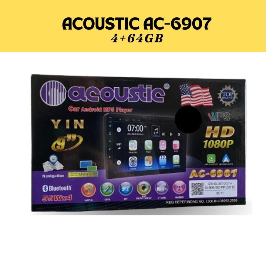 Double Din Android Mobil Acoustic AC6907YIN 9" / Head Unit Android Acoustic AC6907 RAM 4+64GB 9 Inch