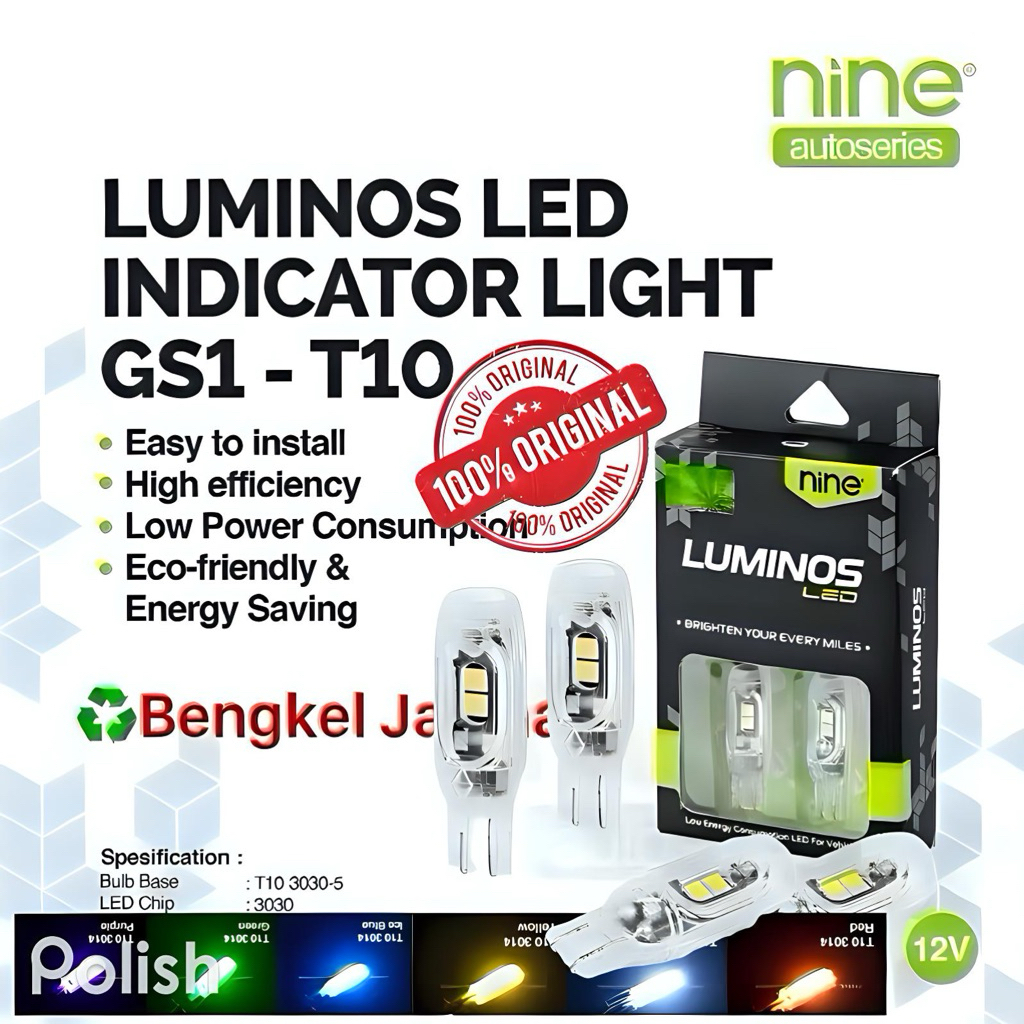[COD]LAMPU LED T10 SENJA SEN PLAT KEDIP dan TIDAK KEDIP NINE LUMINOSLED GS1 5 MATA