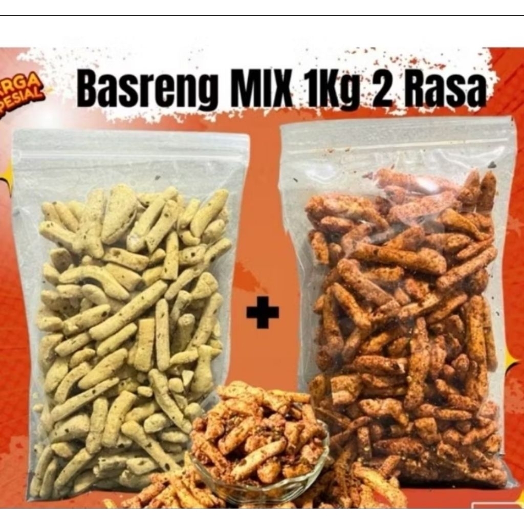 

1kg Basreng Mix Pedas Dan Original Daun Jeruk Cemilan Makanan Snack