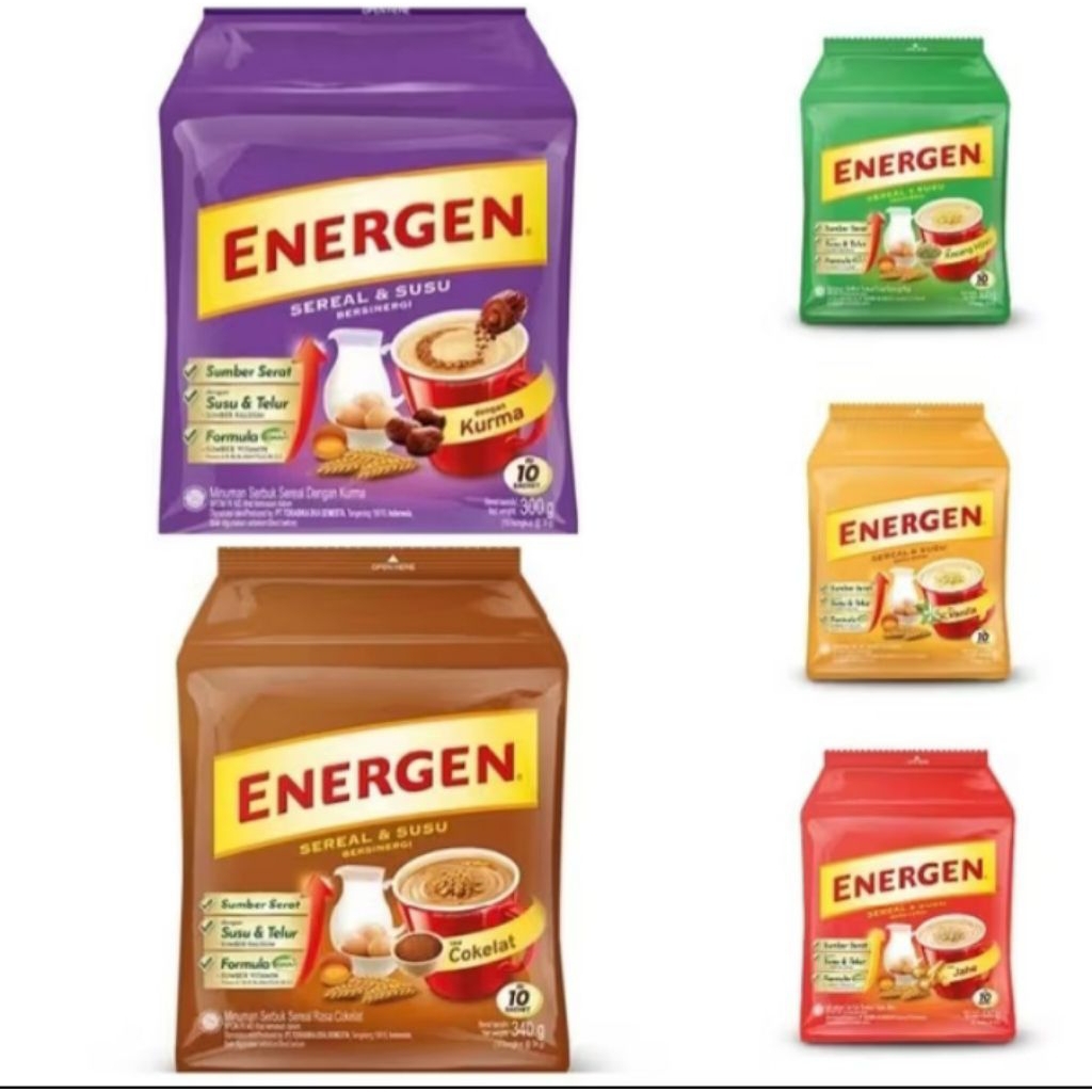 

Energen Cokelat, Vanila, Kacang ijo, Jahe Pouch 10's 350g