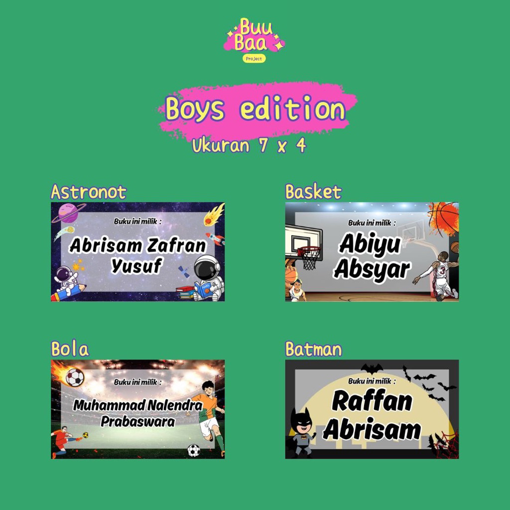 

Label nama buku anak boys edition