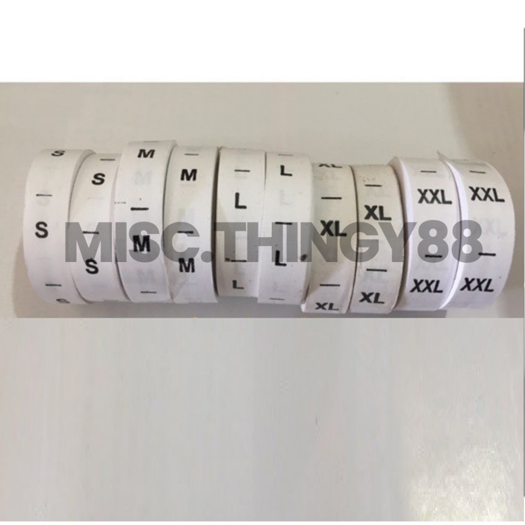 

Pita size Label sablon 1 roll isi 300pcs / 25 lusin, huruf sablon putih XS, S, M, L, XL, XXL, XXXL