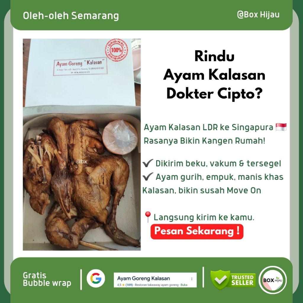 

Ayam Kalasan Dokter Cipto Frozen – Oleh-Oleh Khas Semarang | Gurih Manis | Siap Kirim Luar Kota & Singapura | BoxHijau