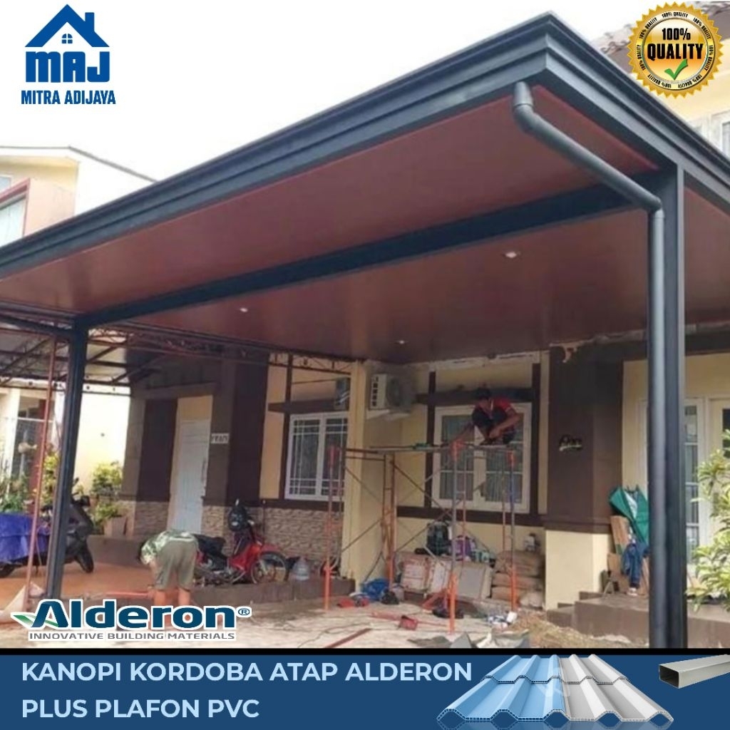 kanopi besi hollow galvanis dan plafon pvc atap Alderon rs