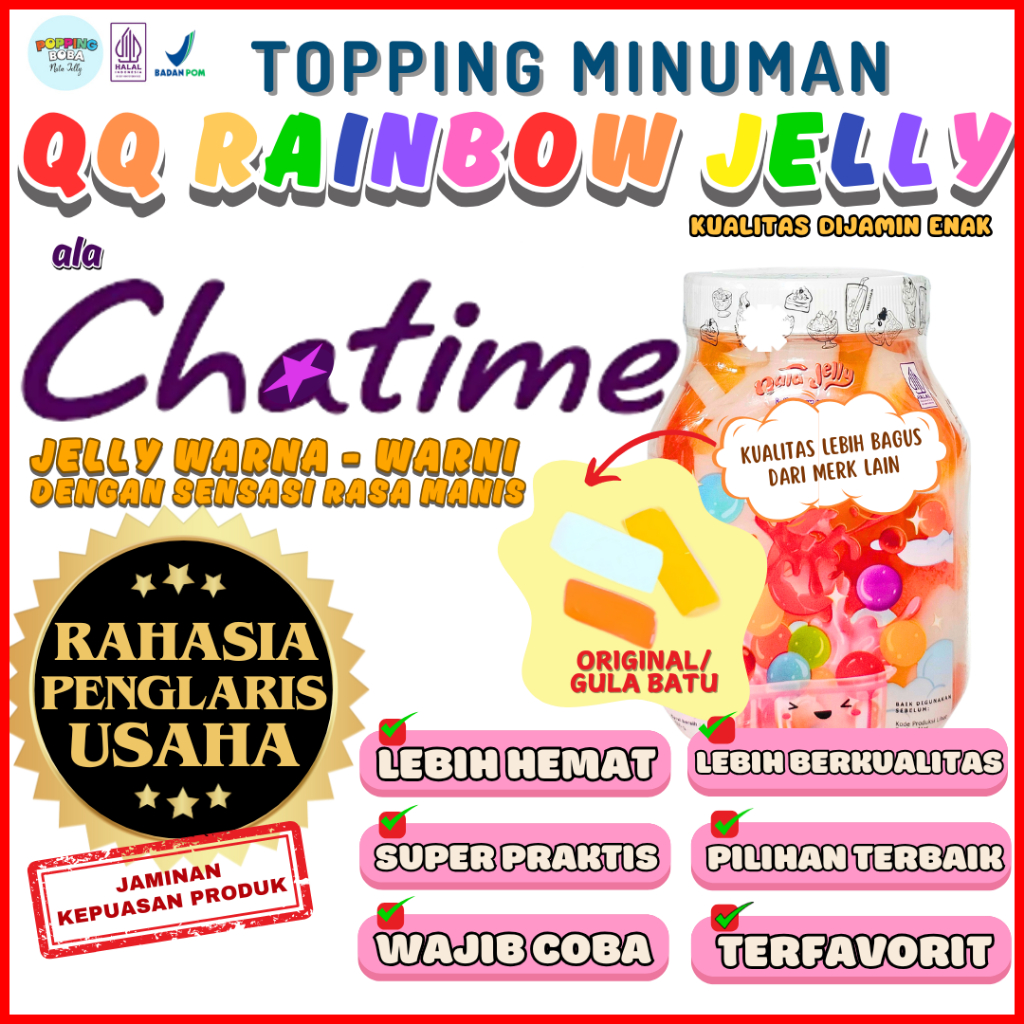 

QQRainbowJellyKonyakuToppingMinumanAndalan UNIVERSAL Sedotan Boba Big Straw - Rainbow Jelly Original 500 Gram | Cocok Untuk Semua Jenis Minuman
