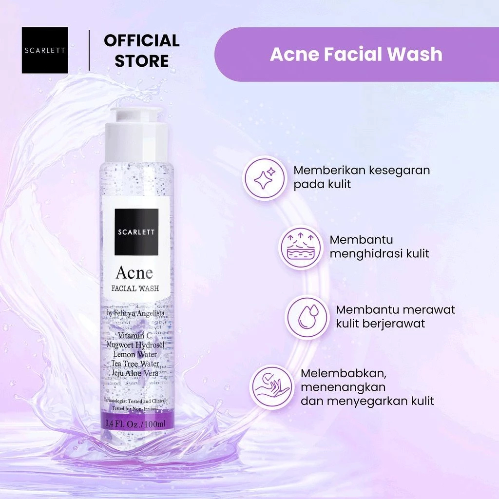 Scarlett Facial Wash Acne Scarlet Brightening Sabun Cuci Muka Kulit Jerawat Essence Cleanser Cleansi