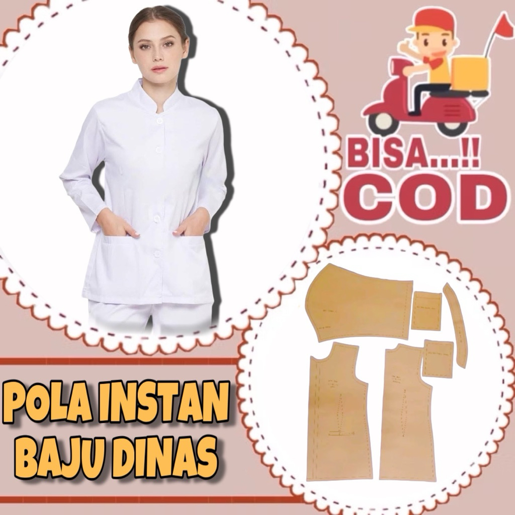 BISA COD✔️ - Pola instan baju dinas kerah sanghai - pola baju dinas wanita kancing dan saku depan - 