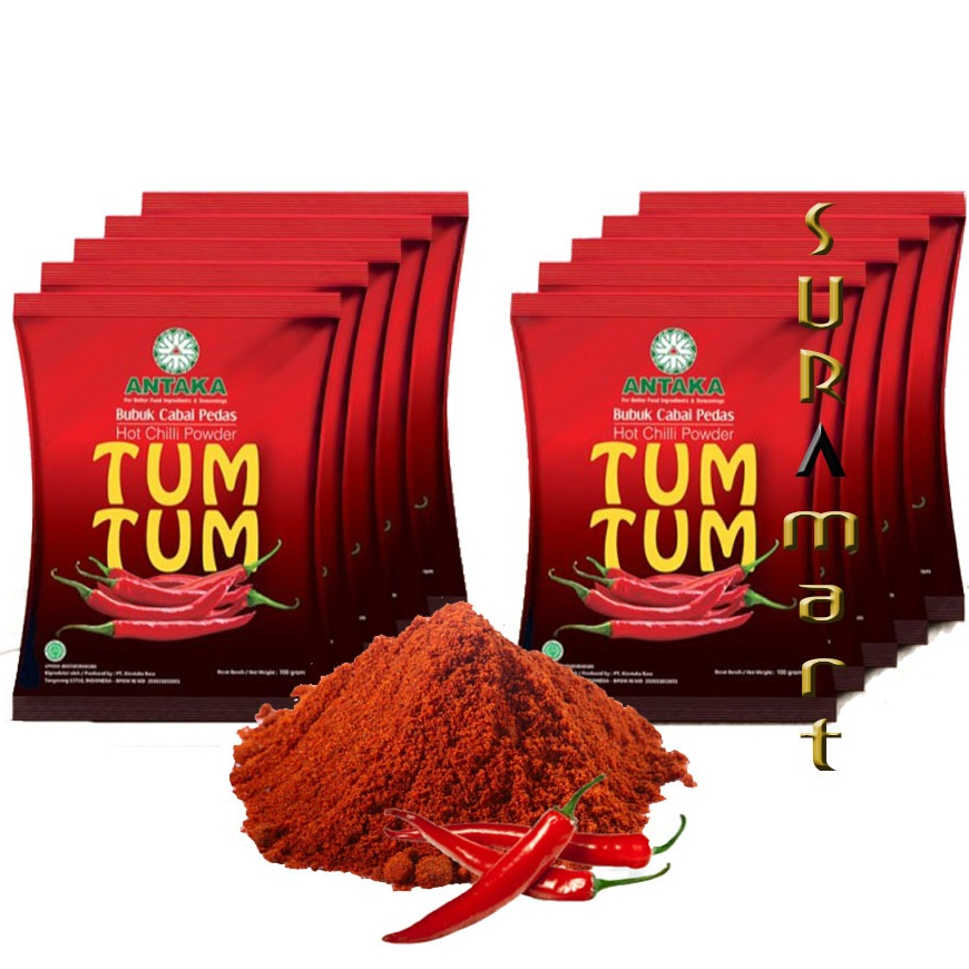 

(10pcs x 100gr) TUMTUM Bubuk Cabe 100% Murni Cabai Asli Antaka Tumtum Bubuk Tabur Cabai Kering Pedas