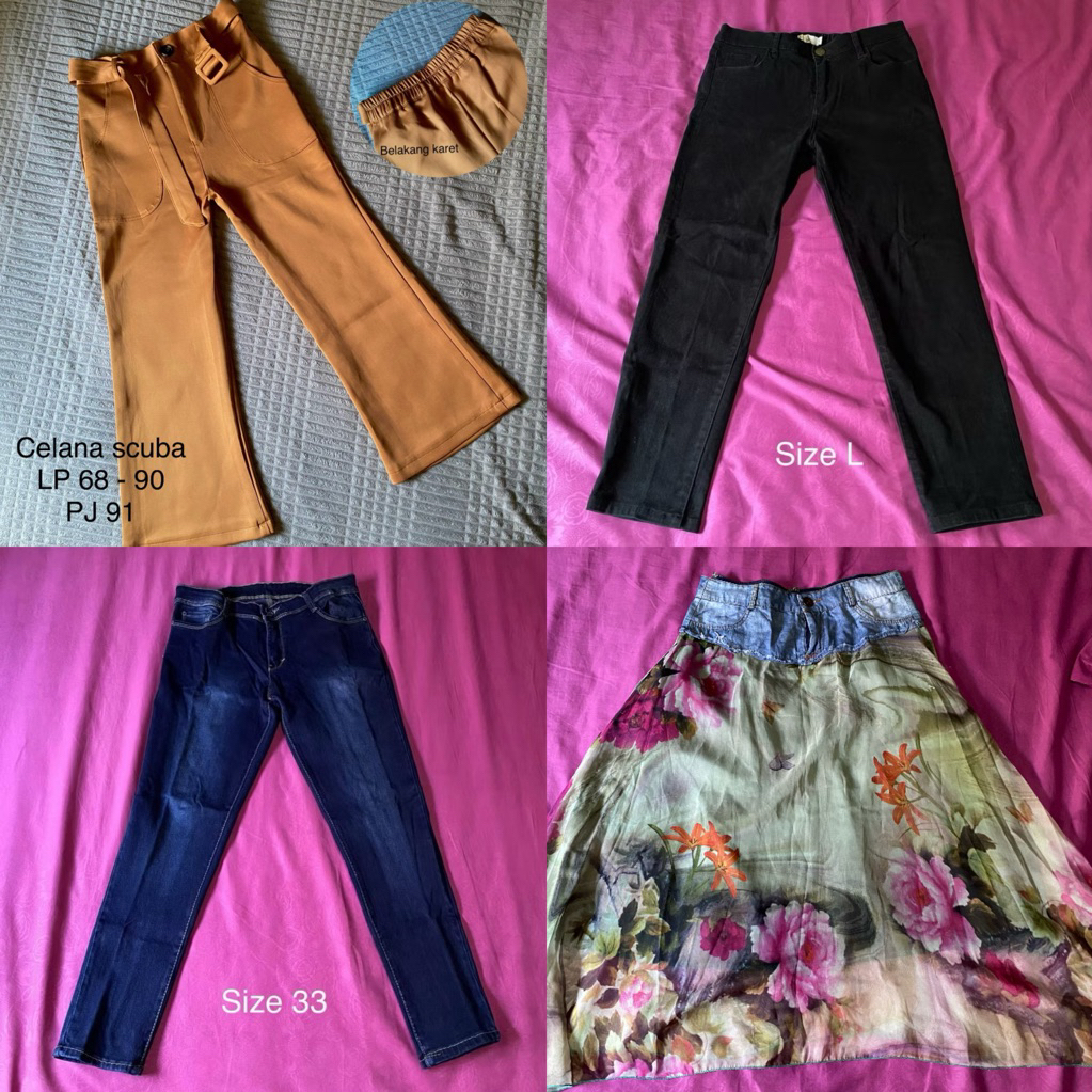 PRELOVED ROK WANITA HITAM BLUDRU 7/8 CELANA SCUBA PANJANG LEVIS CUTBRAY