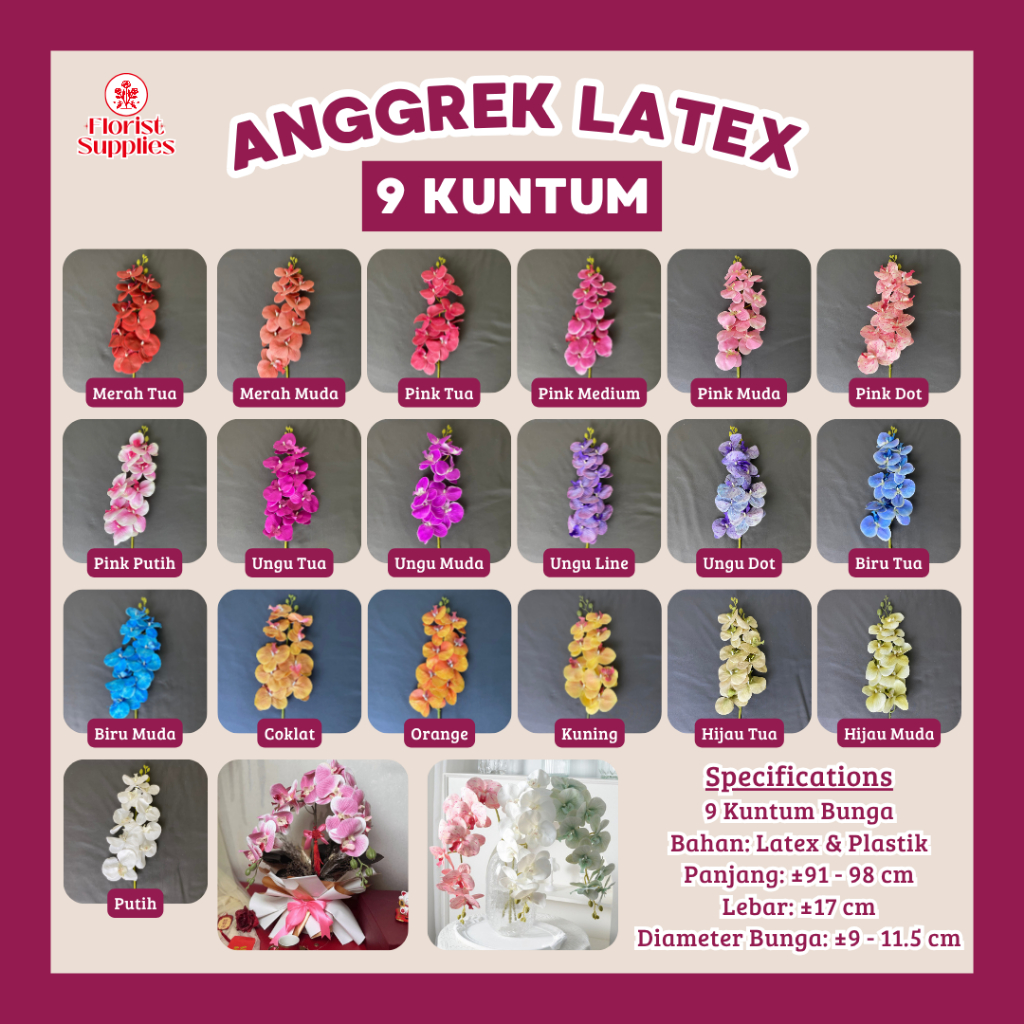 Terlaris Bunga Anggrek Artificial Latex Premium Jumbo 9 Kuntum Orchid Artificial Flower Bunga