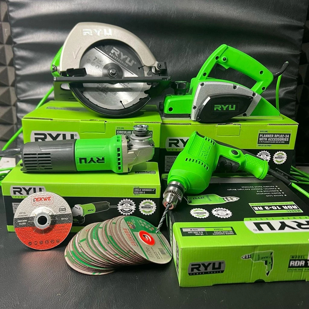 TEKIRO X RYU Paket Tukang Kayu 4 Item Mesin Gerinda FREE Mata Potong Besi dan Poles + Bor 10MM Varia