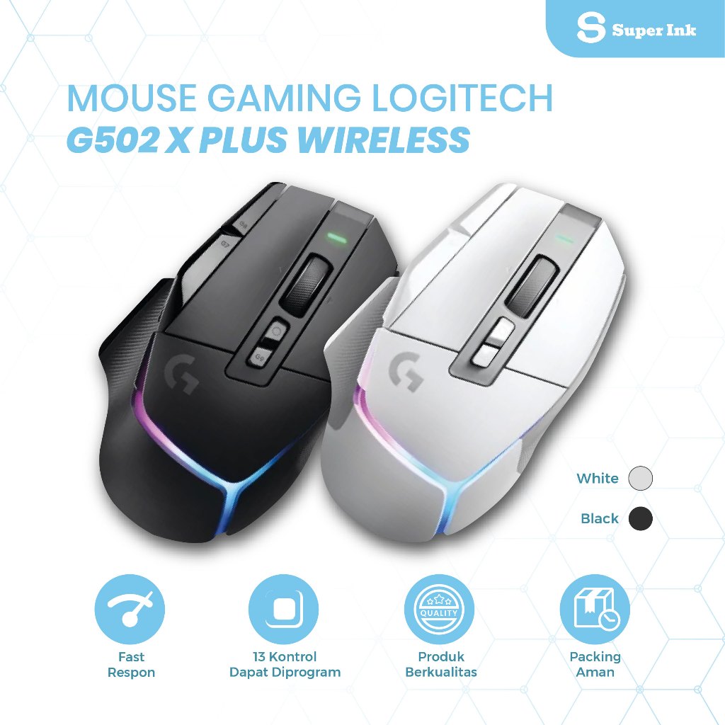Logitech G502 X Plus Wireless RGB Gaming Mouse RGB, HERO 25K, 13 Tombol Makro