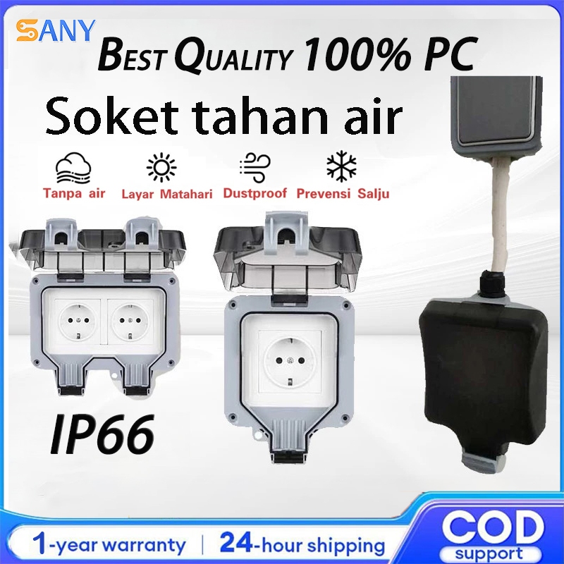 【COD】Stop Kontak IP66 Outdoor waterproof socket EU Stop Kontak Anti Air Anti Hujan IP66 Colokan Anti