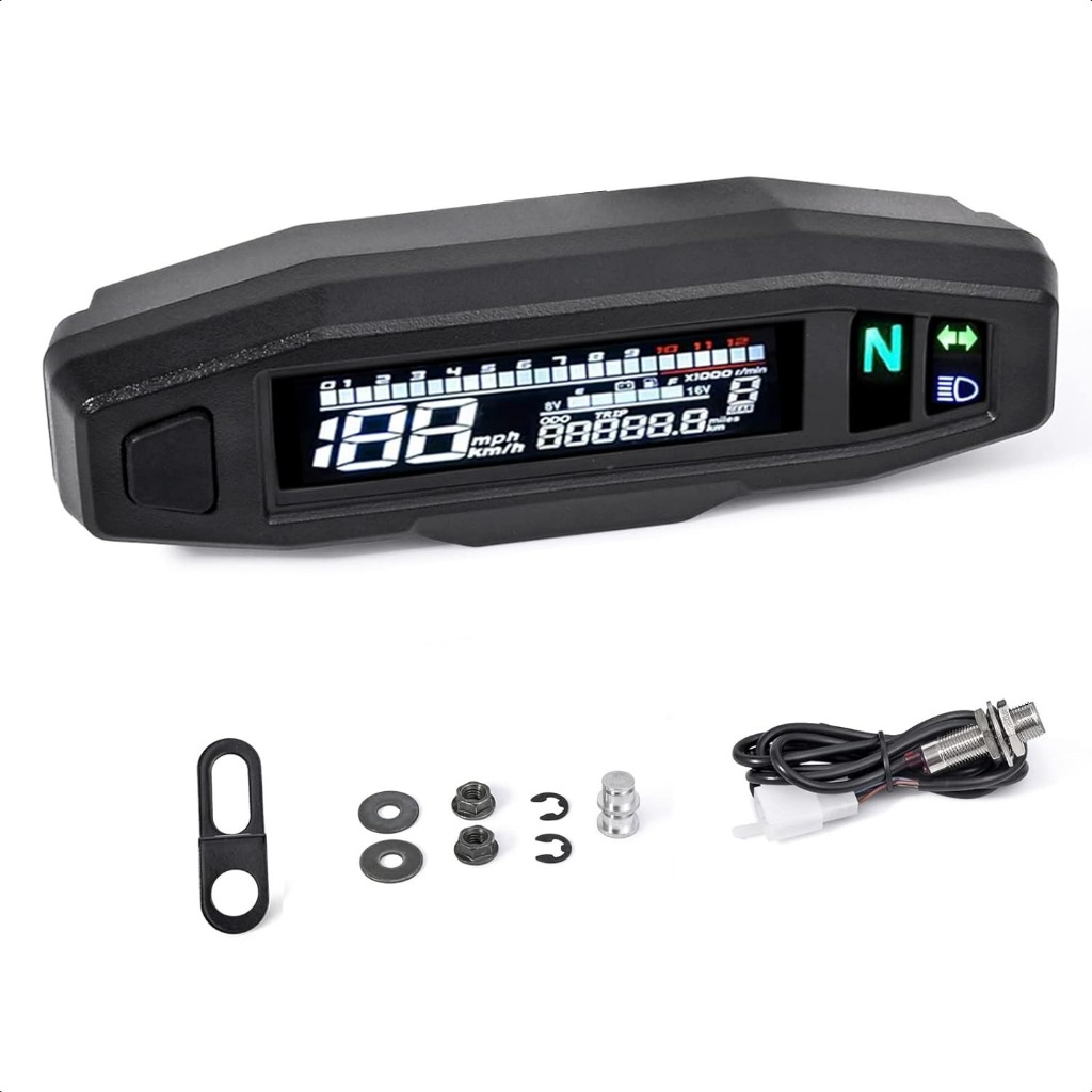 Universal Motor Speedometer 6 Gear 12000 RPM KM/H MPH Mini LCD VA Layar Digital Motor Speedometer, O