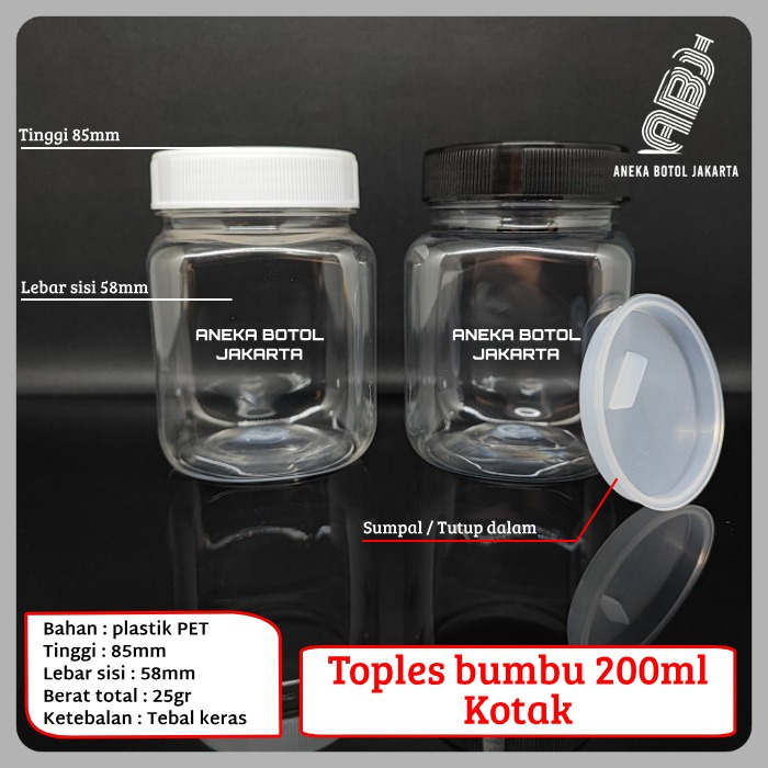 Toples plastik kotak 200ml / Toples sambal kotak 200 ml / Botol bumbu