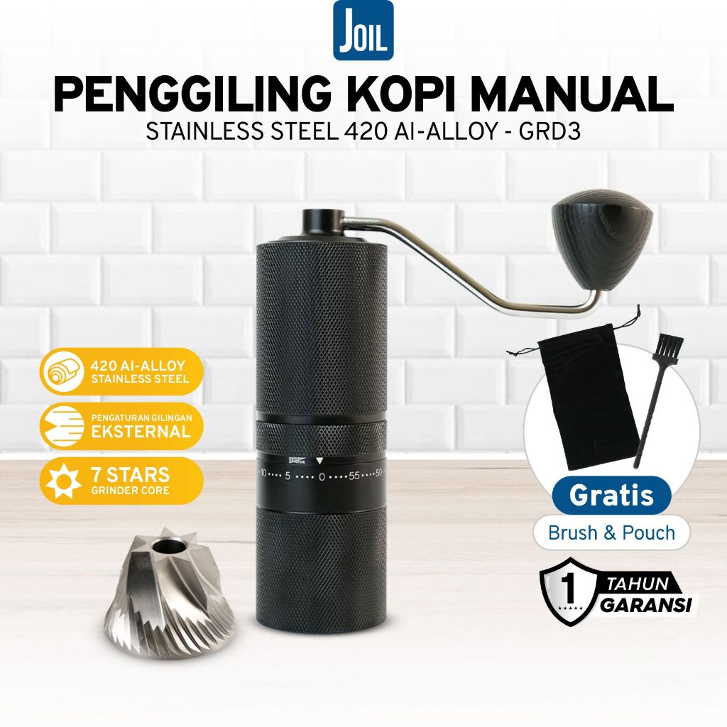 Joil Coffee Grinder Penggiling Kopi Manual Burr Stainless Steel Bintang Tujuh - GRD3