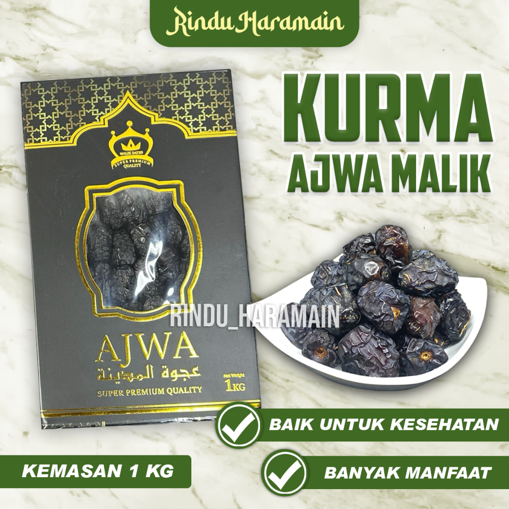 

Kurma Ajwa Malik Premium Kemasan 1KG / Kurma ajwa jumbo /Kurma ajwa super fresh