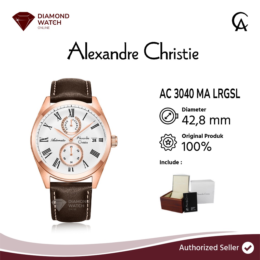 Alexandre Christie Automatic AC 3040 MA LRGSL Man White Dial Brown Leather Strap