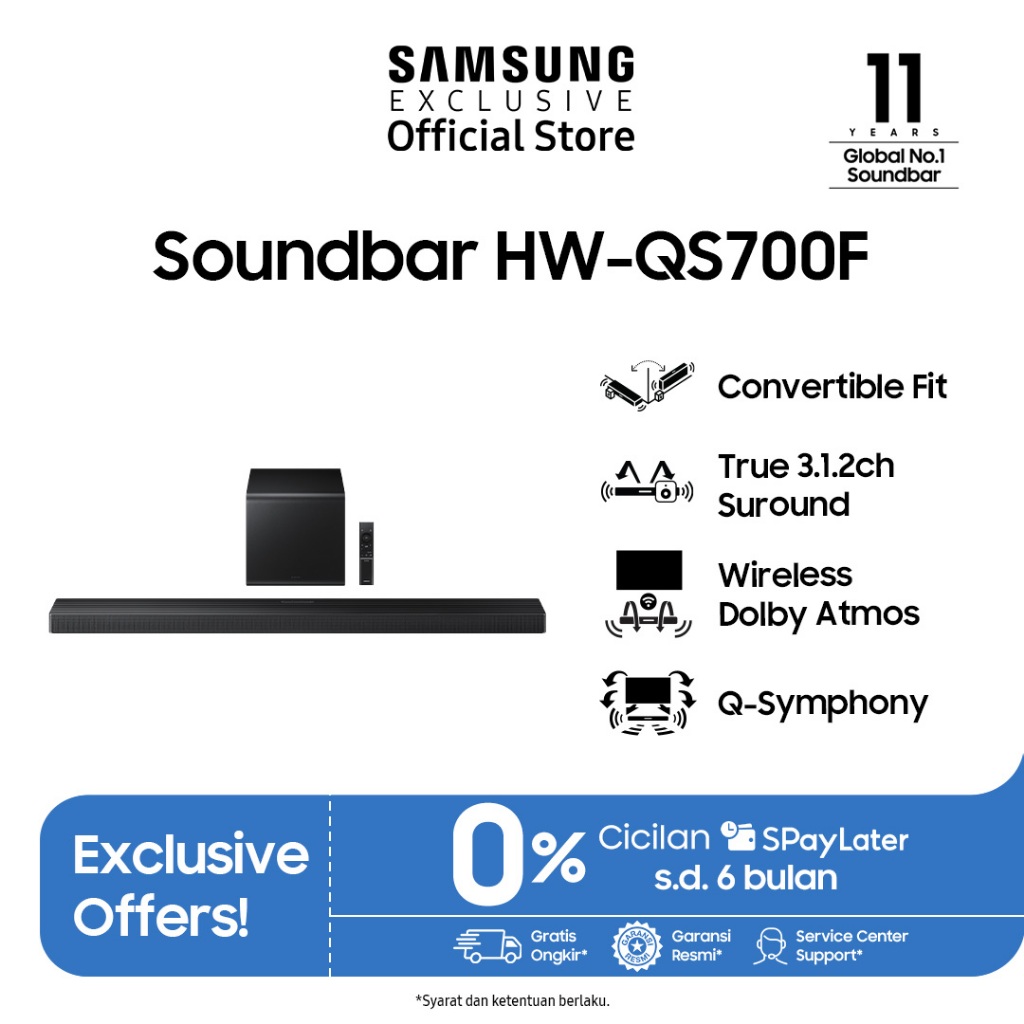 Samsung Soundbar True 3.1.2ch | Wireless Dolby Atmos | Convertible Fit | HW-QS700F
