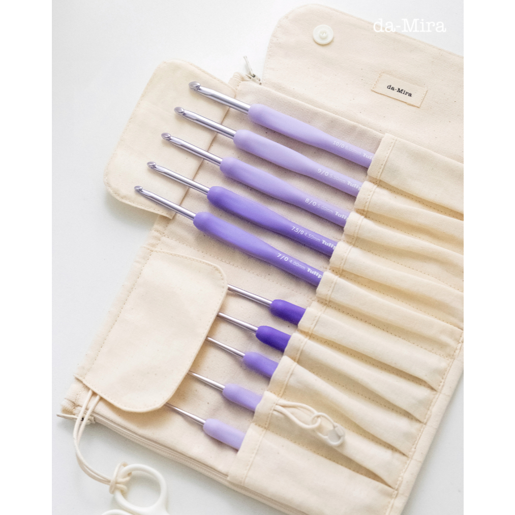 da-Mira | Tulip Etimo Murasaki/Purple Crochet Hook + Canvas Crochet Hook Case Bundle (Hakpen/Jarum R