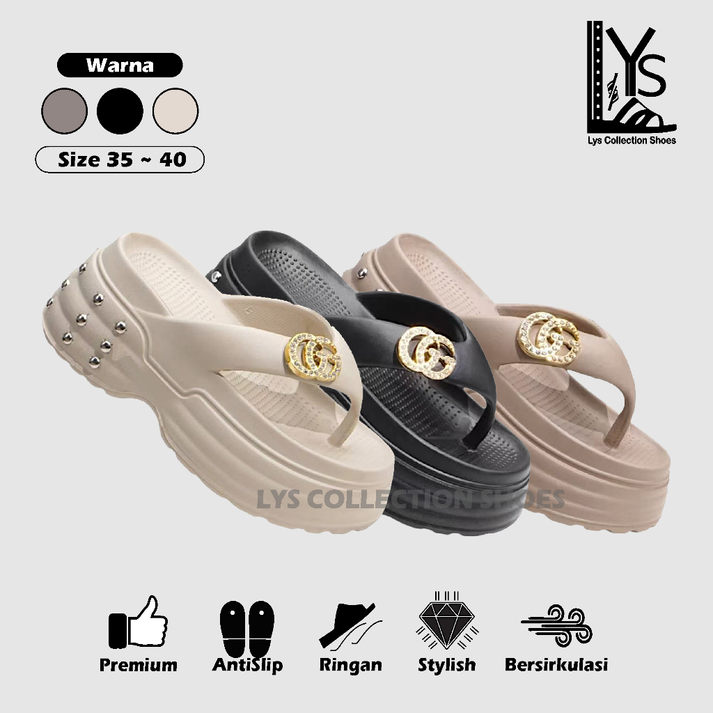Sandal Jepit Wanita Wedges Tinggi 8cm Bahan Karet EVA Anti Slip Model Gc Korean Style Kekinian 2025