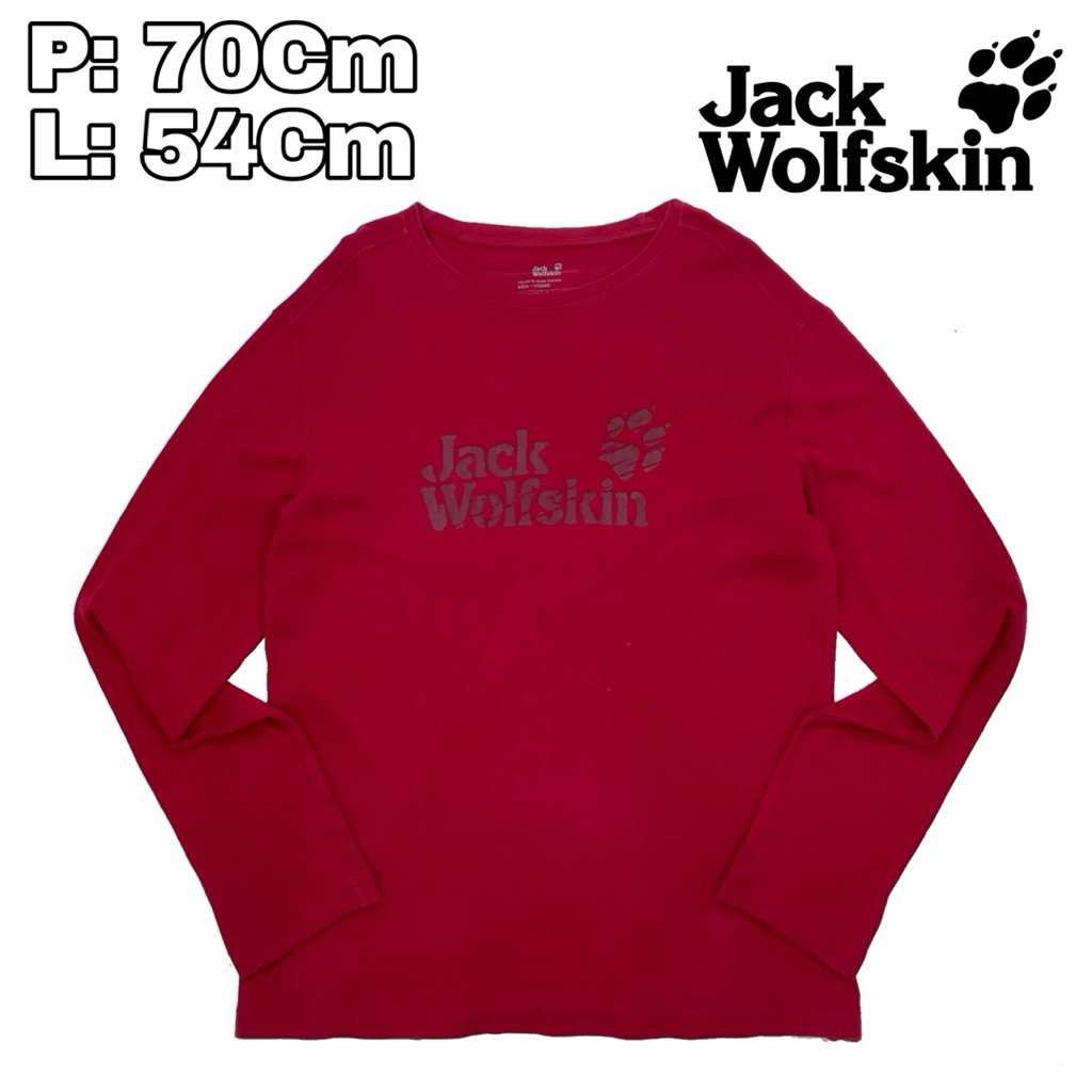 B28 Baju Lengan Panjang Outdoor Jack Wolf Skin Red Shirt Long Sleve Hiking Pendaki Gunung