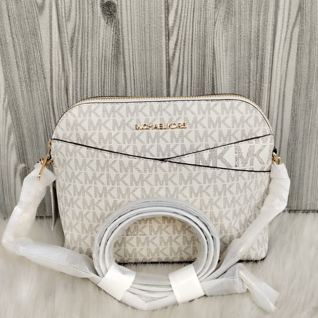 mk Jet Set Signature Medium Dome X Crossbody Vanilla