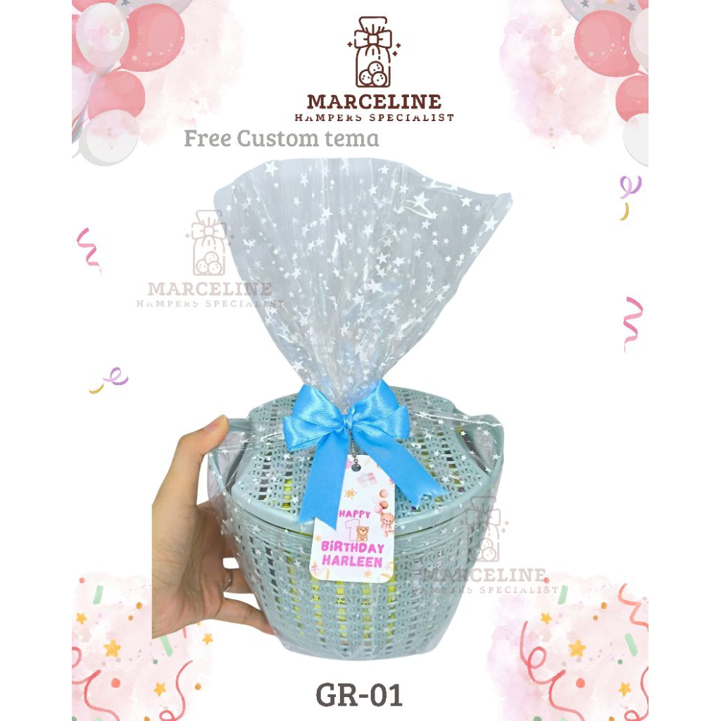 

Hampers ulang tahun ulangtahun anak murah bentuk keranjang. bingkisan snack ulangtahun anak murah free design tema sesuai keinginan.