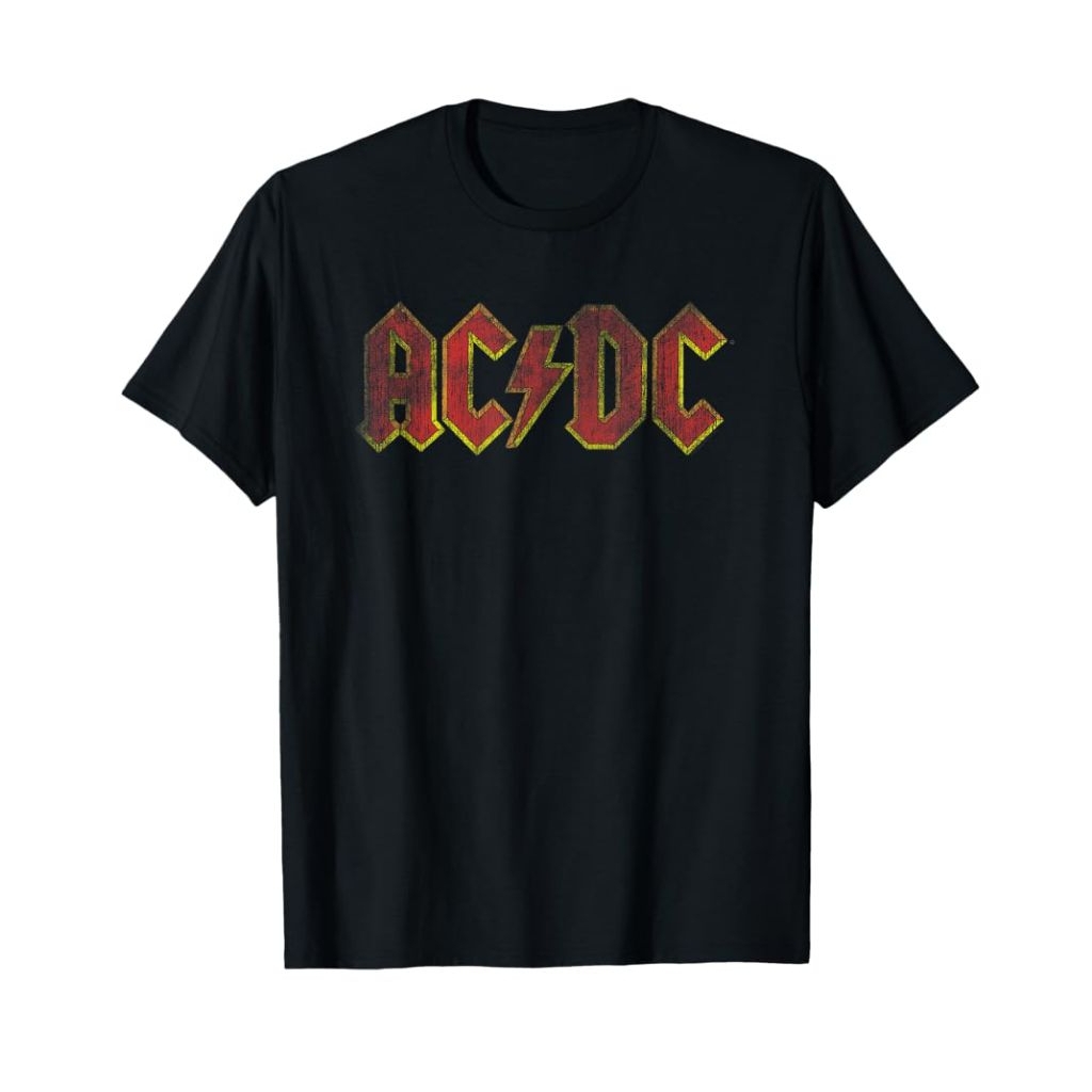Kaos Dewasa ACDC Distressed Red Logo Rock Music Band T-Shirt