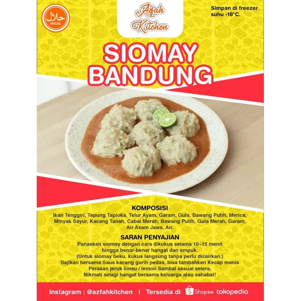 

Azfah Kitchen Siomay Bandung Asli Ikan Tenggiri Ala Resto Halal Sehat dan Higienis