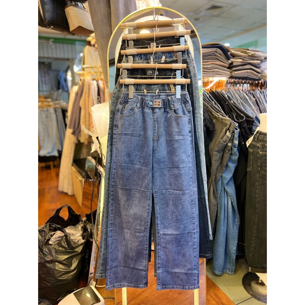 Straight Losse Jeans Pinggang Full Karet | Kulot Semi Pinggang Karet Full | Kulot Jeans