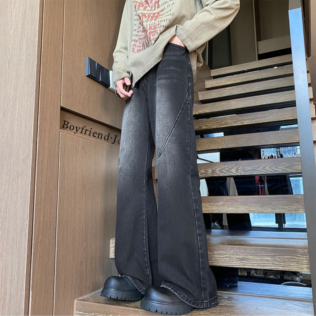 Hitam Jeans Panjang Pria Celana Jeans Panjang Pria Celana Kulot / Straight Jeans Pria Jumbo Pria