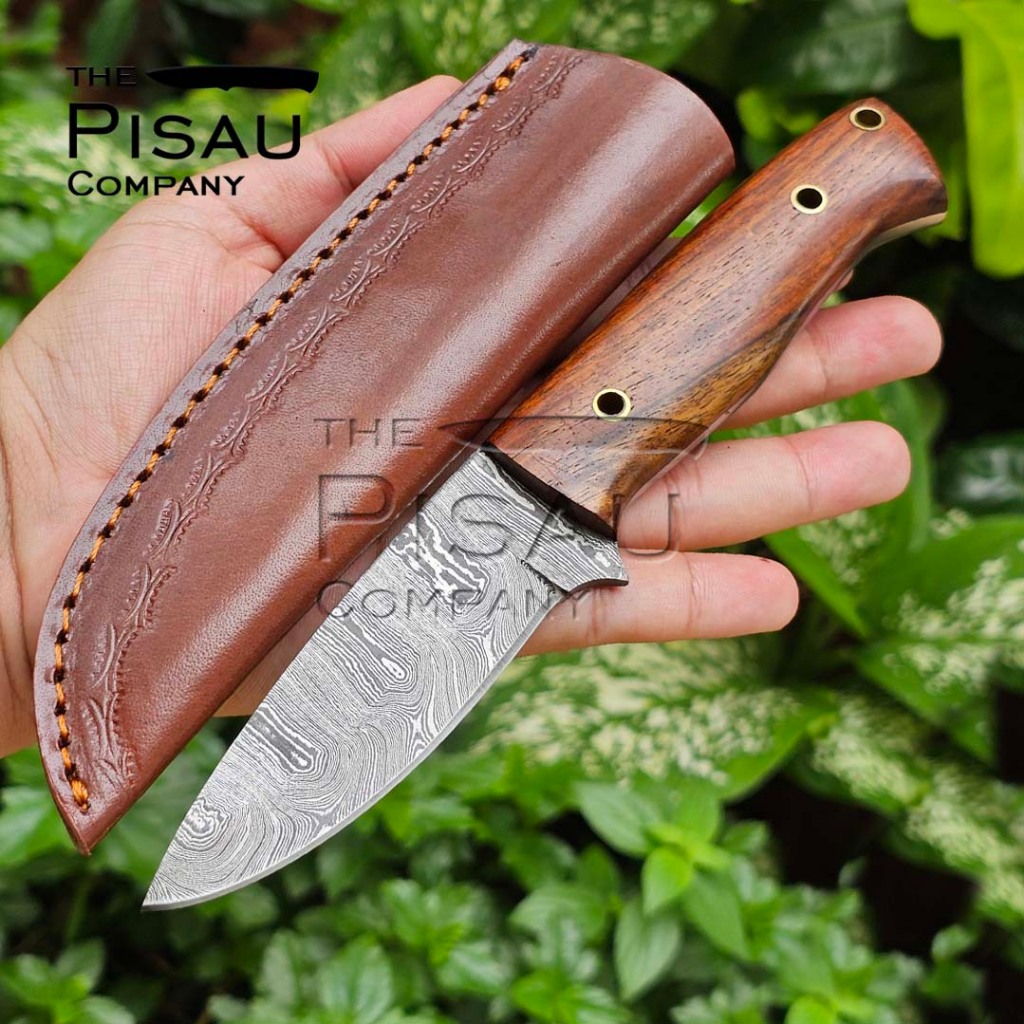 Pisau Import Bushcraft Handmade Baja Damascus | Gagang Rosewood | Full Tang | Pisau Outdoor Survival