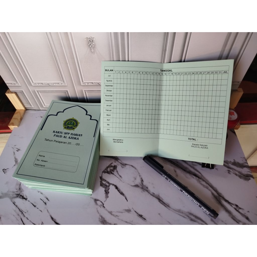 

kartu iuran harian sekolah paud tk sd dll. model lipat