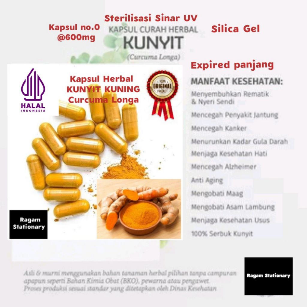 KAPSUL BUBUK KUNIR KUNYIT KUNING HERBAL JAMU OBAT CURAH 100 BUTIR