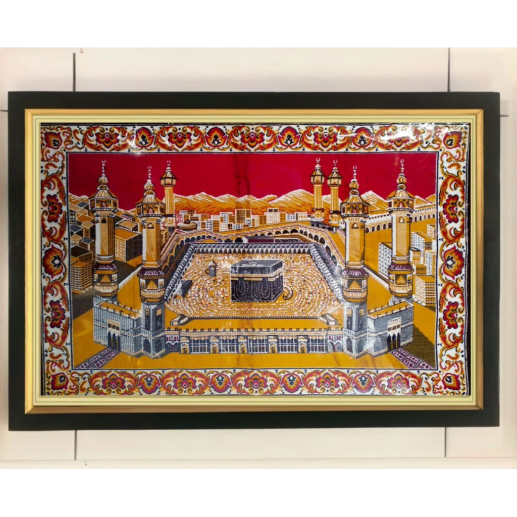 hiasan dinding sajadah Ka'bah mekah plus bingkai ukuran 65×45
