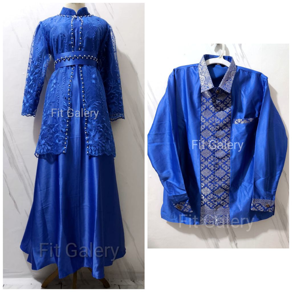 Gamis Pesta Brukat Biru Elektrik / Seragam Pesta Birel / Royal Blue / Biru BCA