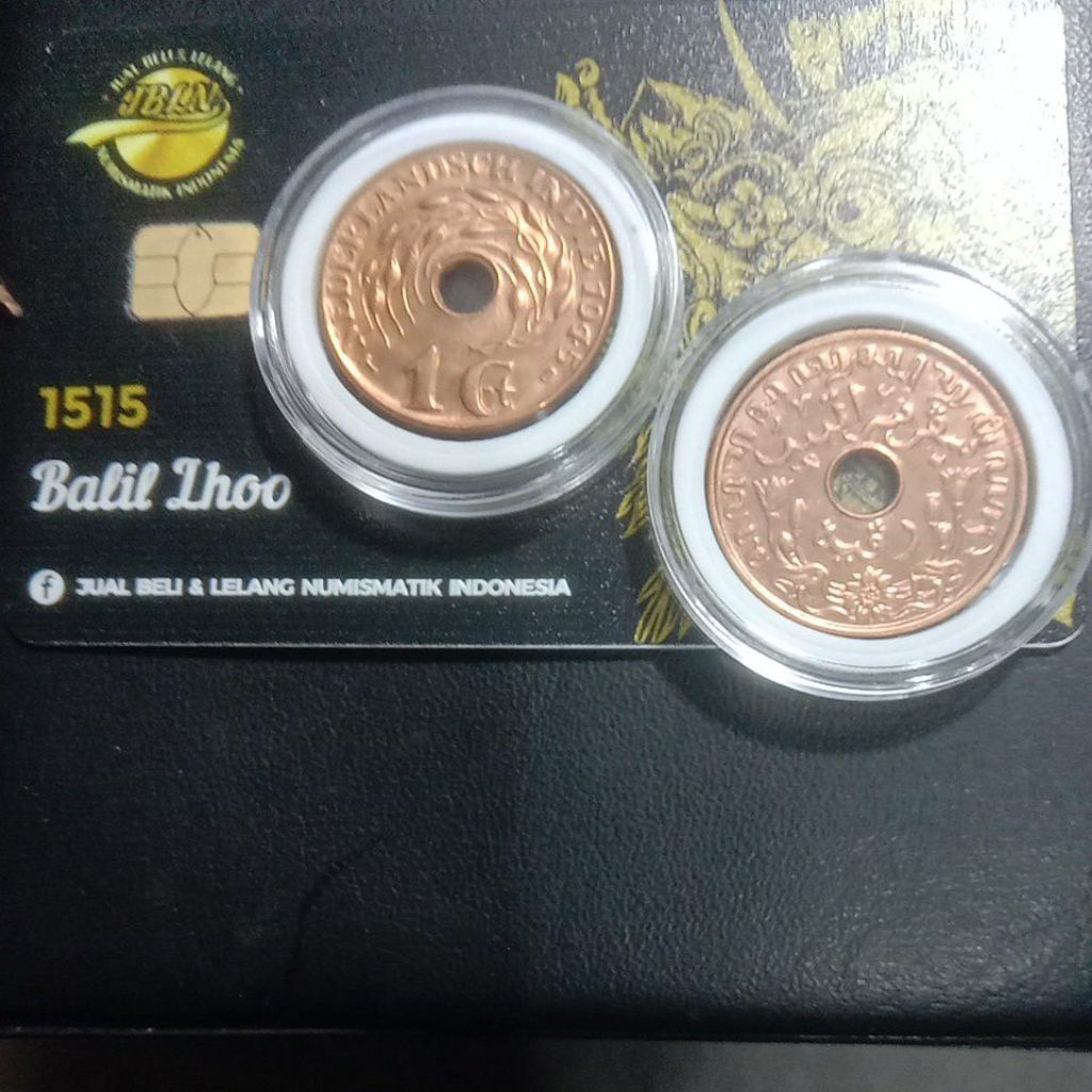 1G Nederlandsch indie 1945 koin jaman Belanda Asli (plus pelindung koin)
