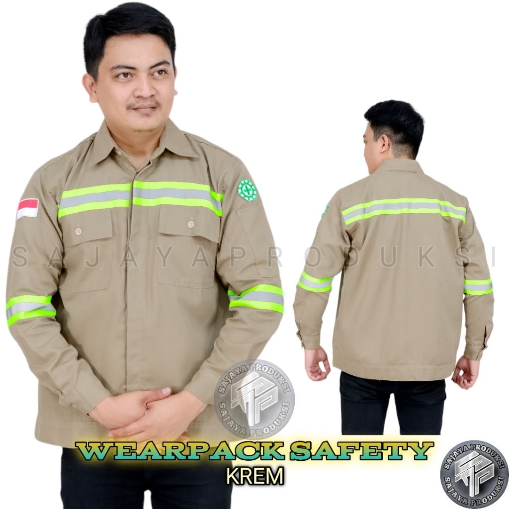 SajayaSafety - Baju kerja proyek warna krem wearpack safety kemeja safety lengan panjang